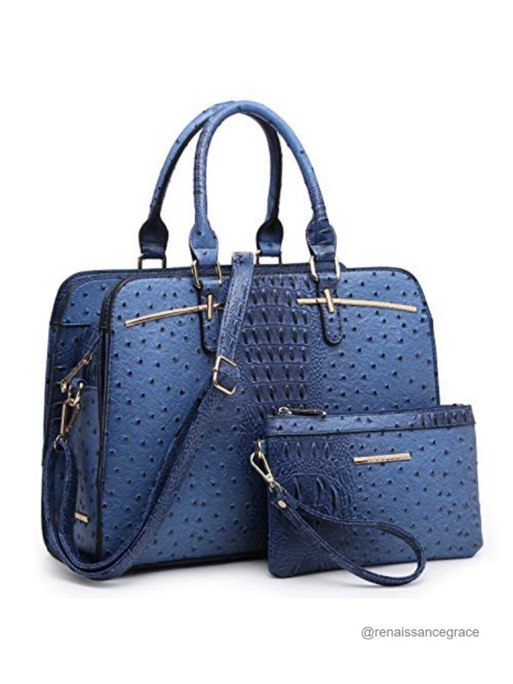 Vegan Leather Satchel Tote Set with Clutch and Adjustable Strap